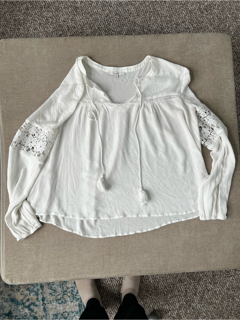 Stella McCartney White Lace-Inset Peasant Blouse